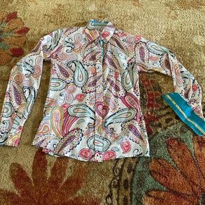 Women’s long sleeve button down paisley shirt